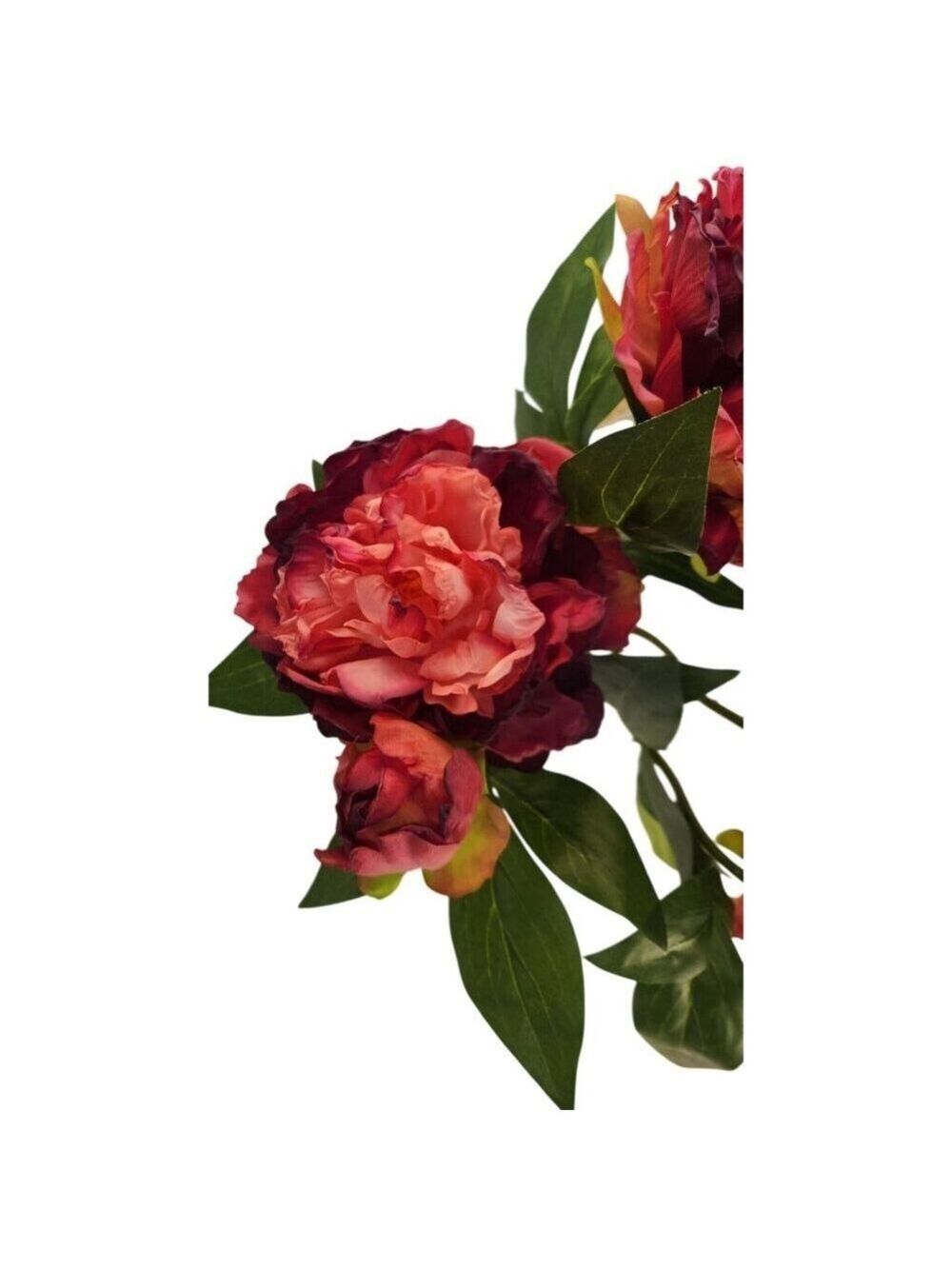 Rose Pink Faux Peony Stem 18 Inch Wedding Artificial Silk Flower Burgundy Tips - Picture 6 of 9